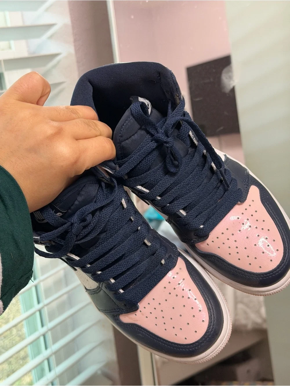 Nike Girls Navy and Light Pink High-Top Sneakers